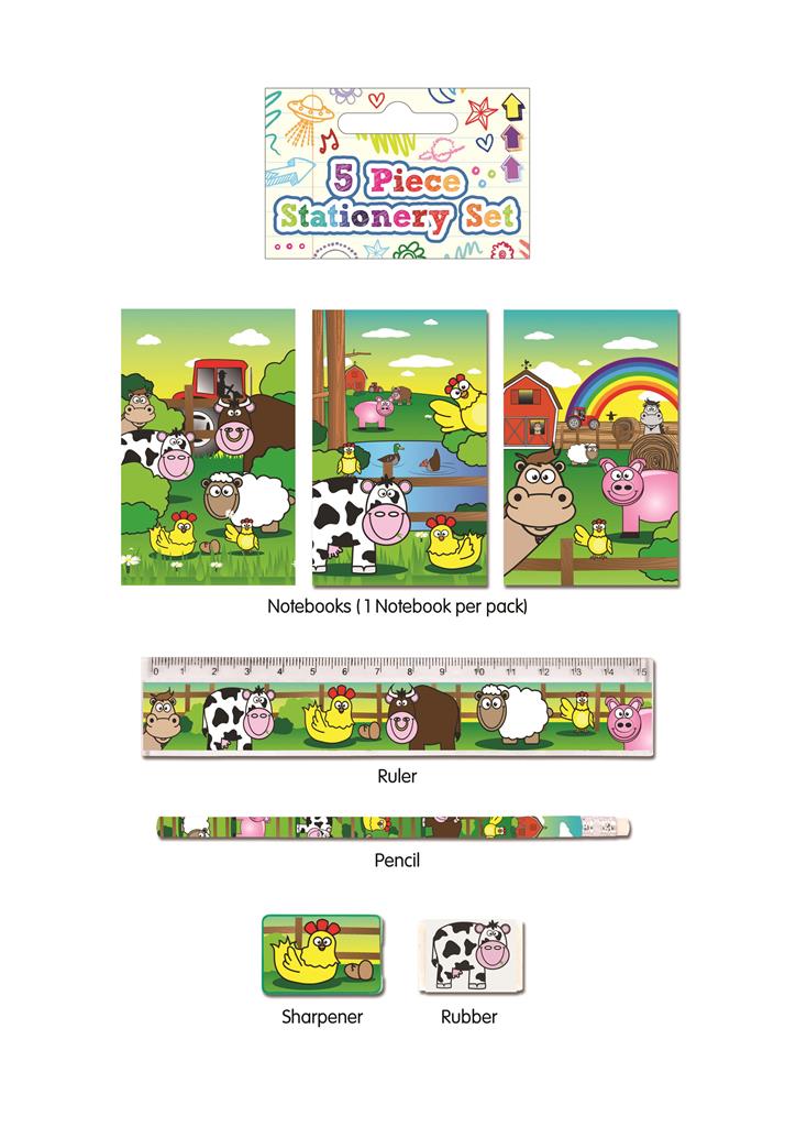 Buy 5Pc Stationery Set Farm Design and wholesale Party Bag Toys at Christmas Wholesaler Christmas Wholesale Seller