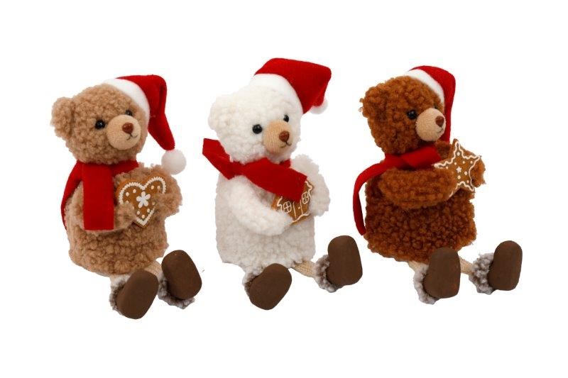 Buy Christmas Teddy Bear Sitting Deco 18cm and wholesale Christmas Baubles & Hanging Decorations at Christmas Wholesaler Christmas Wholesale Seller