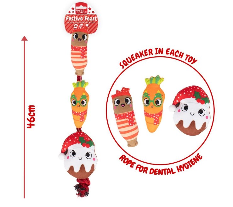 Buy Christmas Festive Christmas Dinner Plush & Rope Dog Toy and wholesale Christmas Pets at Christmas Wholesaler Christmas Wholesale Seller