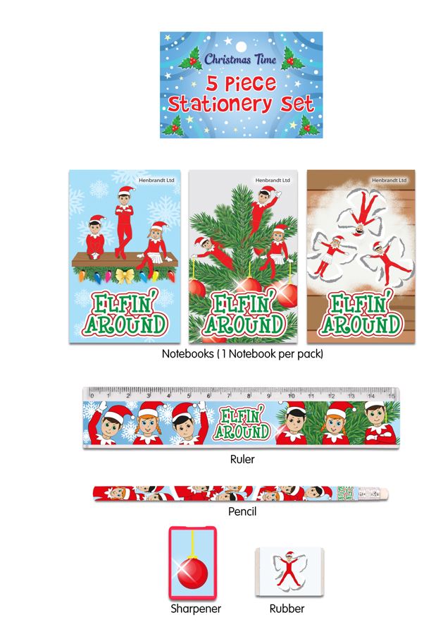 Buy Elfin Around Stationery Set 5 Pack and wholesale Christmas Crafts & Stationery at Christmas Wholesaler Christmas Wholesale Seller