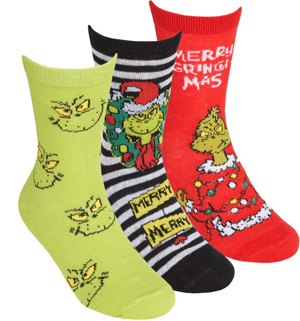 Buy Grinch Design Socks 3 Pack Kids and wholesale Christmas Gifts For Kids at Christmas Wholesaler Christmas Wholesale Seller