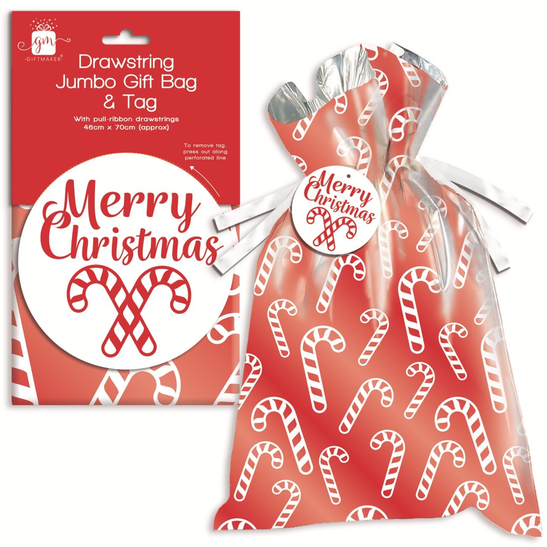 Buy Christmas Drawstring Printed Sack Jumbo Gift Bag And Tag and wholesale Christmas Sacks at Christmas Wholesaler Christmas Wholesale Seller
