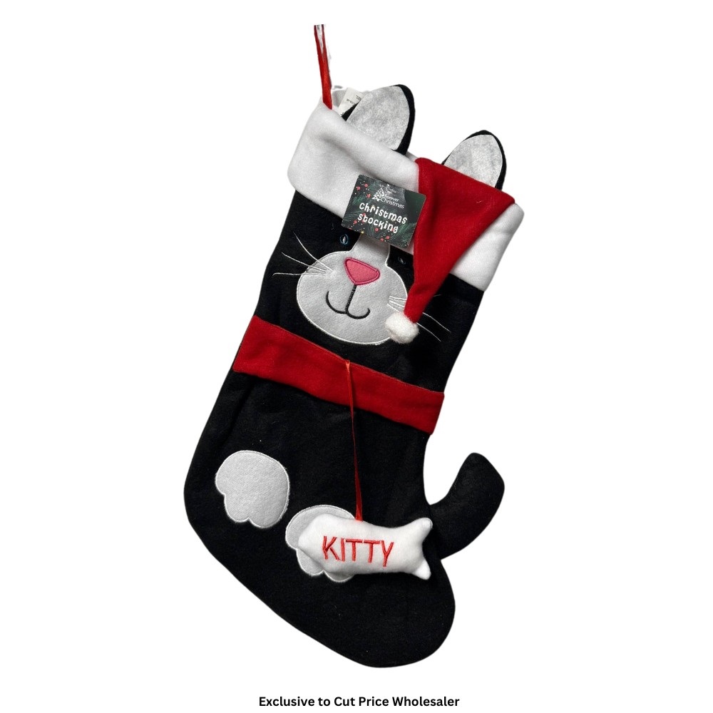 Buy Black Cat Stocking 21 x 47cm and wholesale Christmas Pets at Christmas Wholesaler Christmas Wholesale Seller