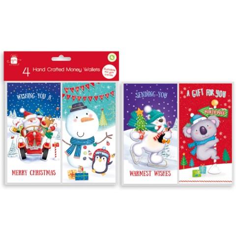Buy Hand Crafted Money Wallets 4 Pack- Cute Designs and wholesale Christmas Cards & Money Wallets at Christmas Wholesaler Christmas Wholesale Seller