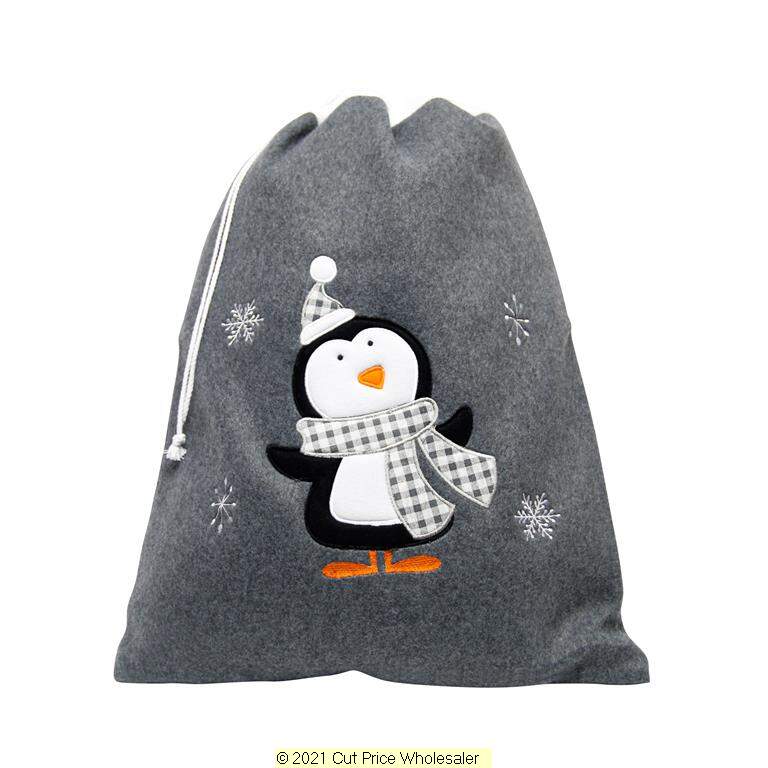 Buy Deluxe Plush Charcoal Penguin Christmas Sack 50cm X 70cm and wholesale Christmas Sacks at Christmas Wholesaler Christmas Wholesale Seller