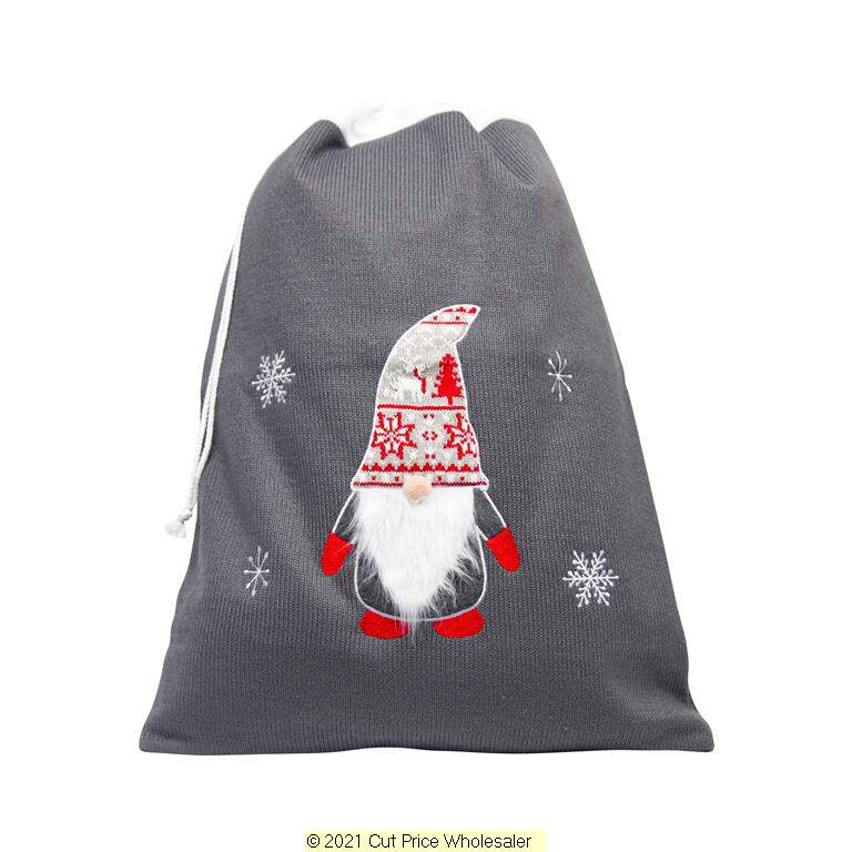 Buy Deluxe Plush Grey Knitted Gonk Christmas Sack 50cm X 70cm and wholesale Christmas Sacks at Christmas Wholesaler Christmas Wholesale Seller